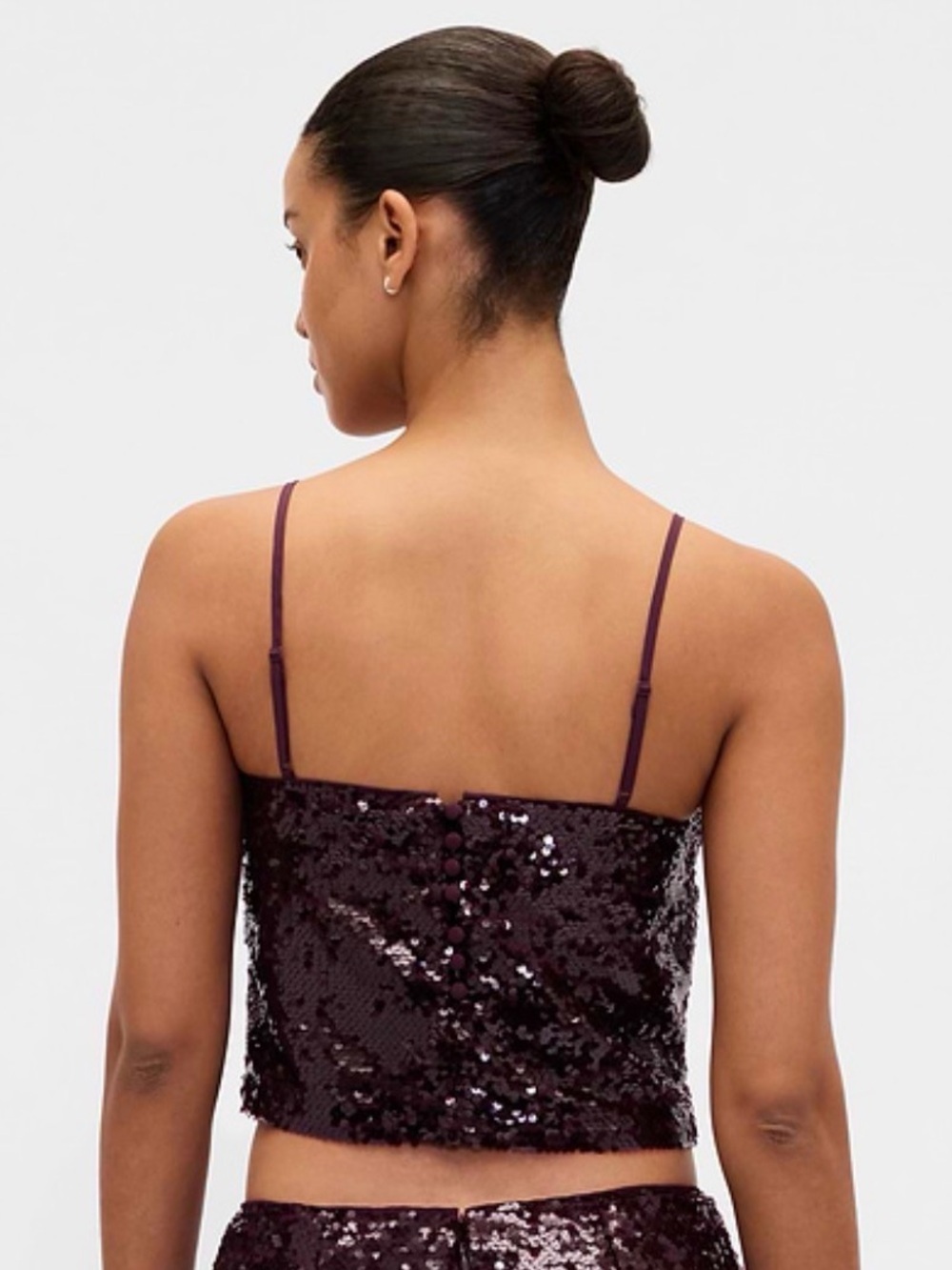 NWT Gap Sequined Crop Top in Deep Plum - Picture 2 of 5